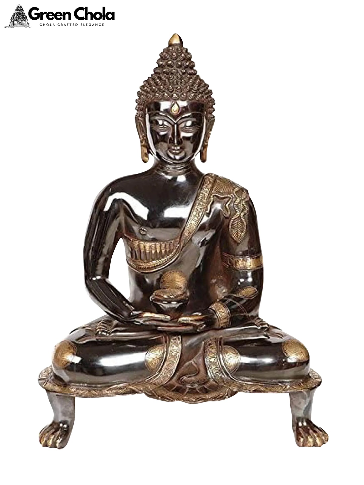 20-Inch Black Buddha Brass Sculpture in Dhyana Mudra