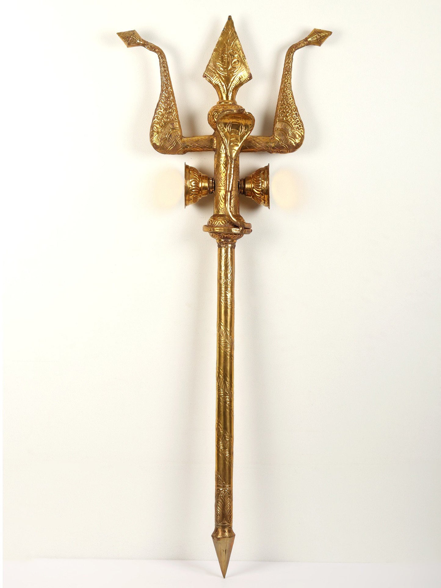 Large Size Brass Trishul With Damru And Snake | Handmade Brass Trident