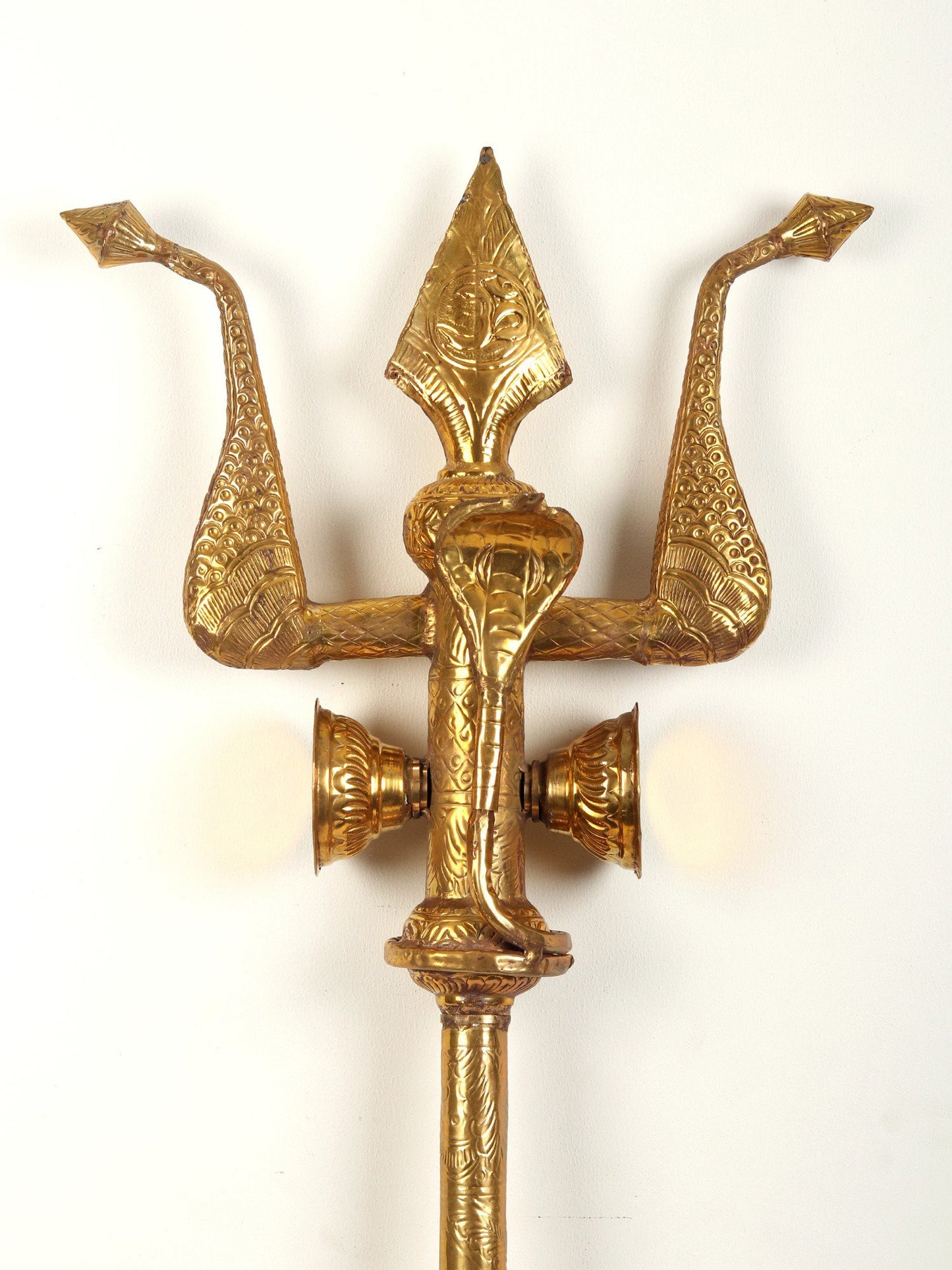 Large Size Brass Trishul With Damru And Snake | Handmade Brass Trident