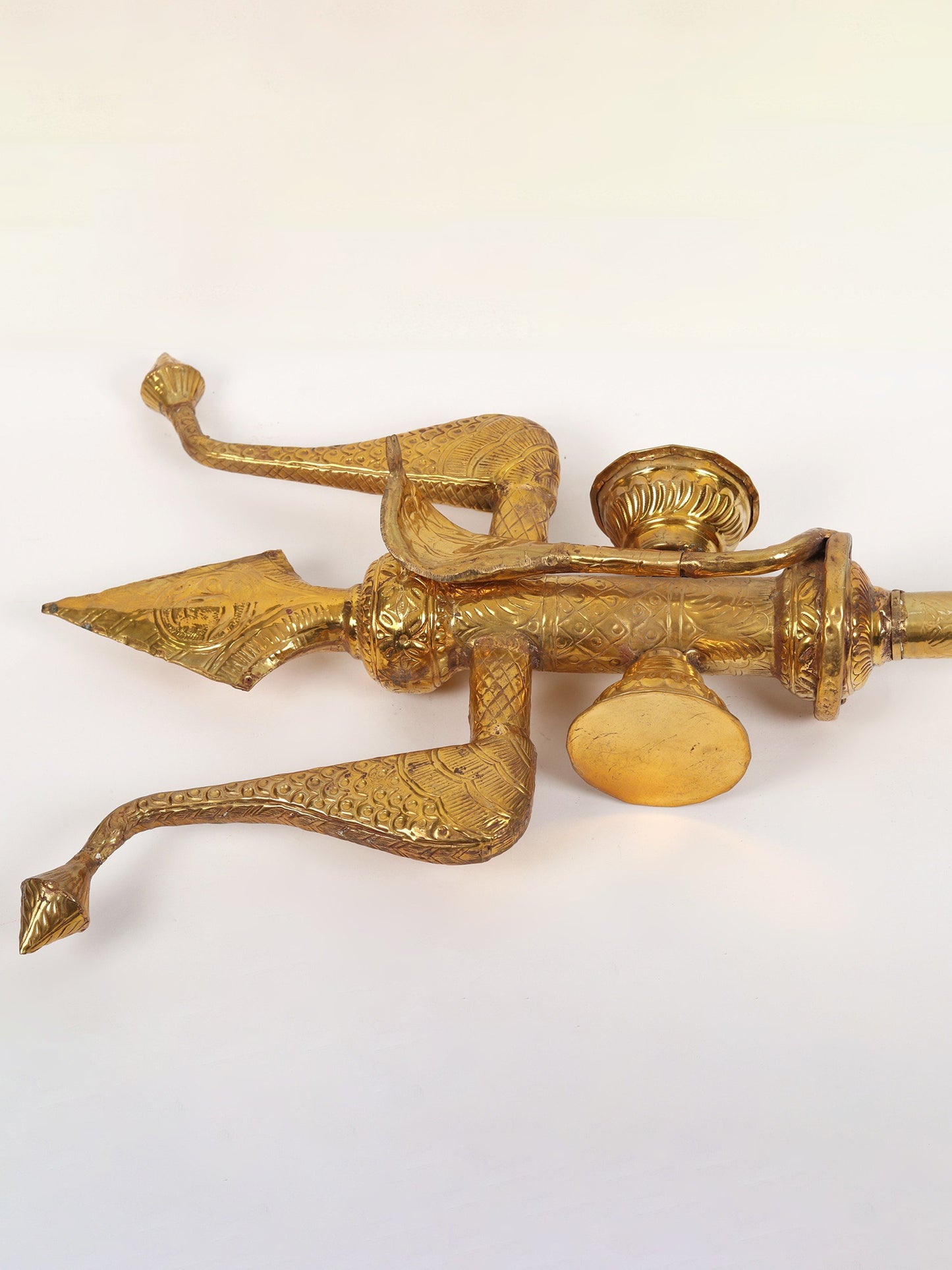 Large Size Brass Trishul With Damru And Snake | Handmade Brass Trident