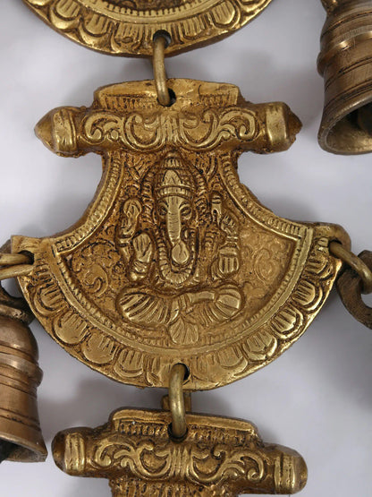 11" Shri Ganeshay Namah Hanging Bell In Brass | Handmade Brass Bell For Gifting