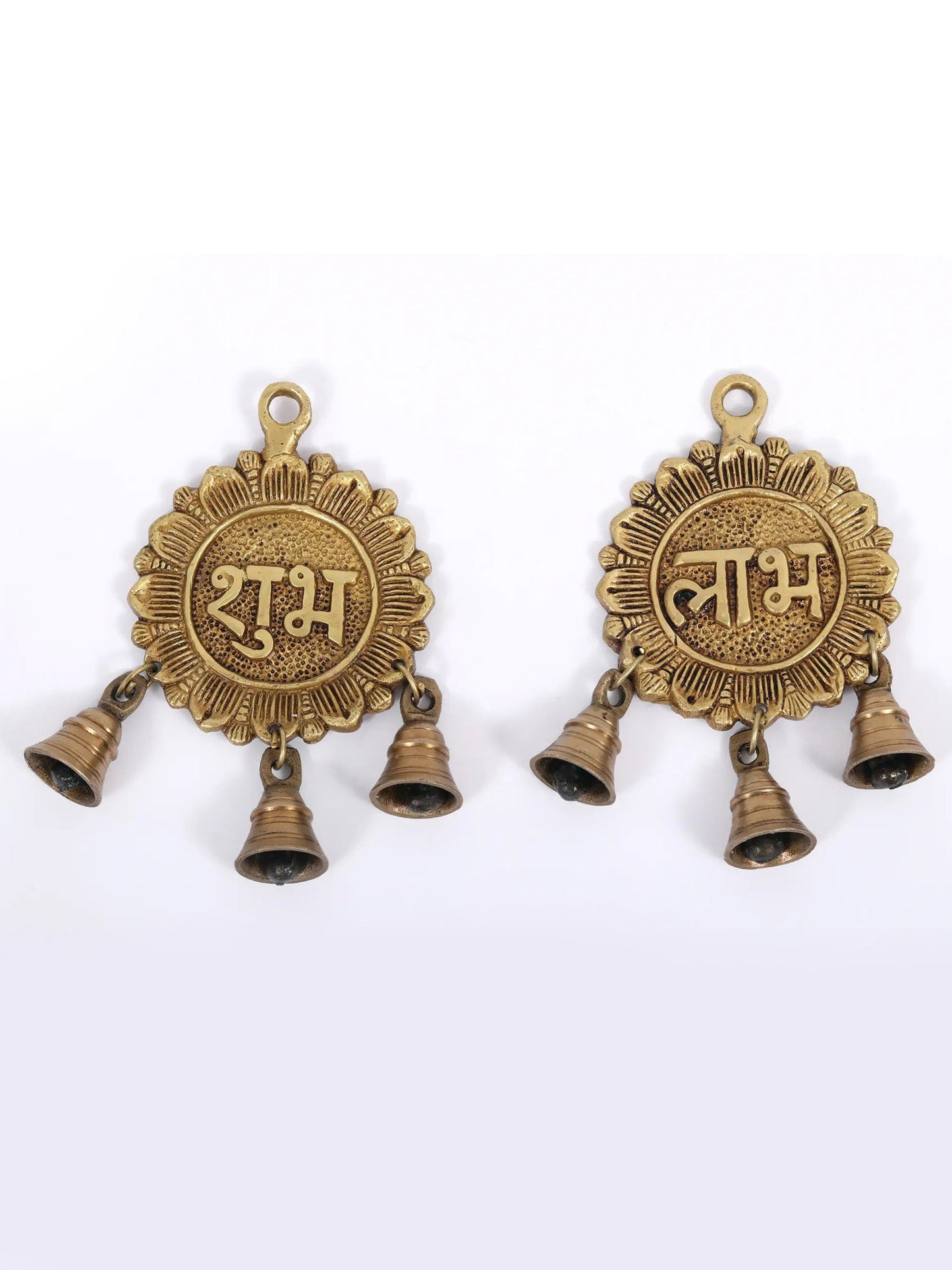 7" Pair Of Shubh Labh Hanging Bells In Brass For Home | Handmade Brass Bell For Gifting