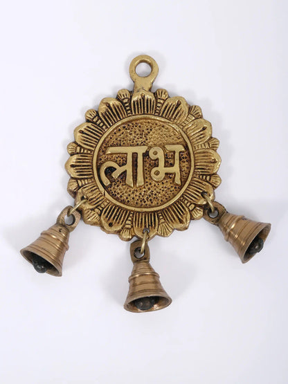 7" Pair Of Shubh Labh Hanging Bells In Brass For Home | Handmade Brass Bell For Gifting