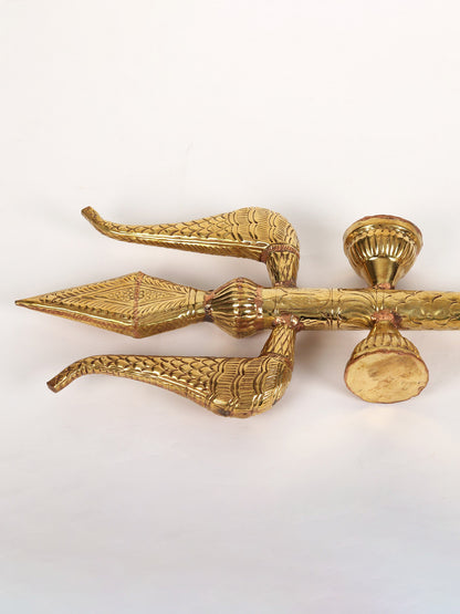 Lord Shiva'S Designer Trishul With Damru In Brass | Handmade Brass Trident