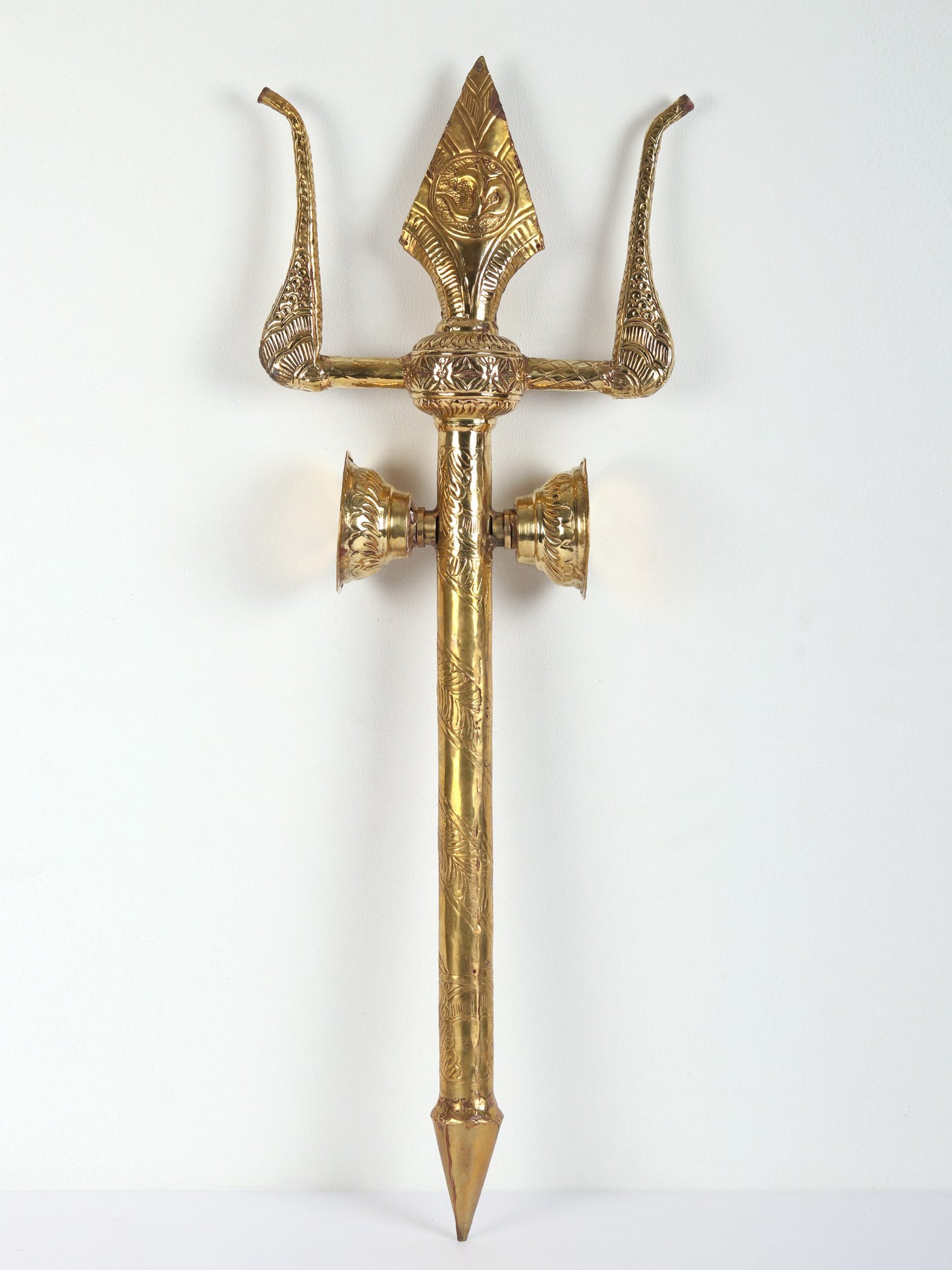 Lord Shiva'S Designer Trishul With Damru In Brass | Handmade Brass Trident