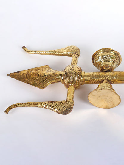 Lord Shiva'S Designer Trishul With Damru In Brass | Handmade Brass Trident