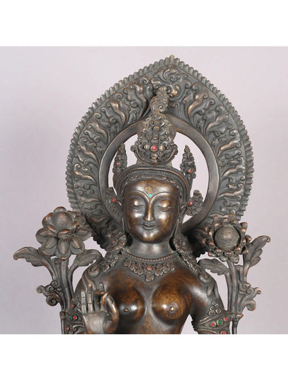 24" Standing Monotone Goddess Tara Copper Idol From Nepal | Handmade | Goddess Statue