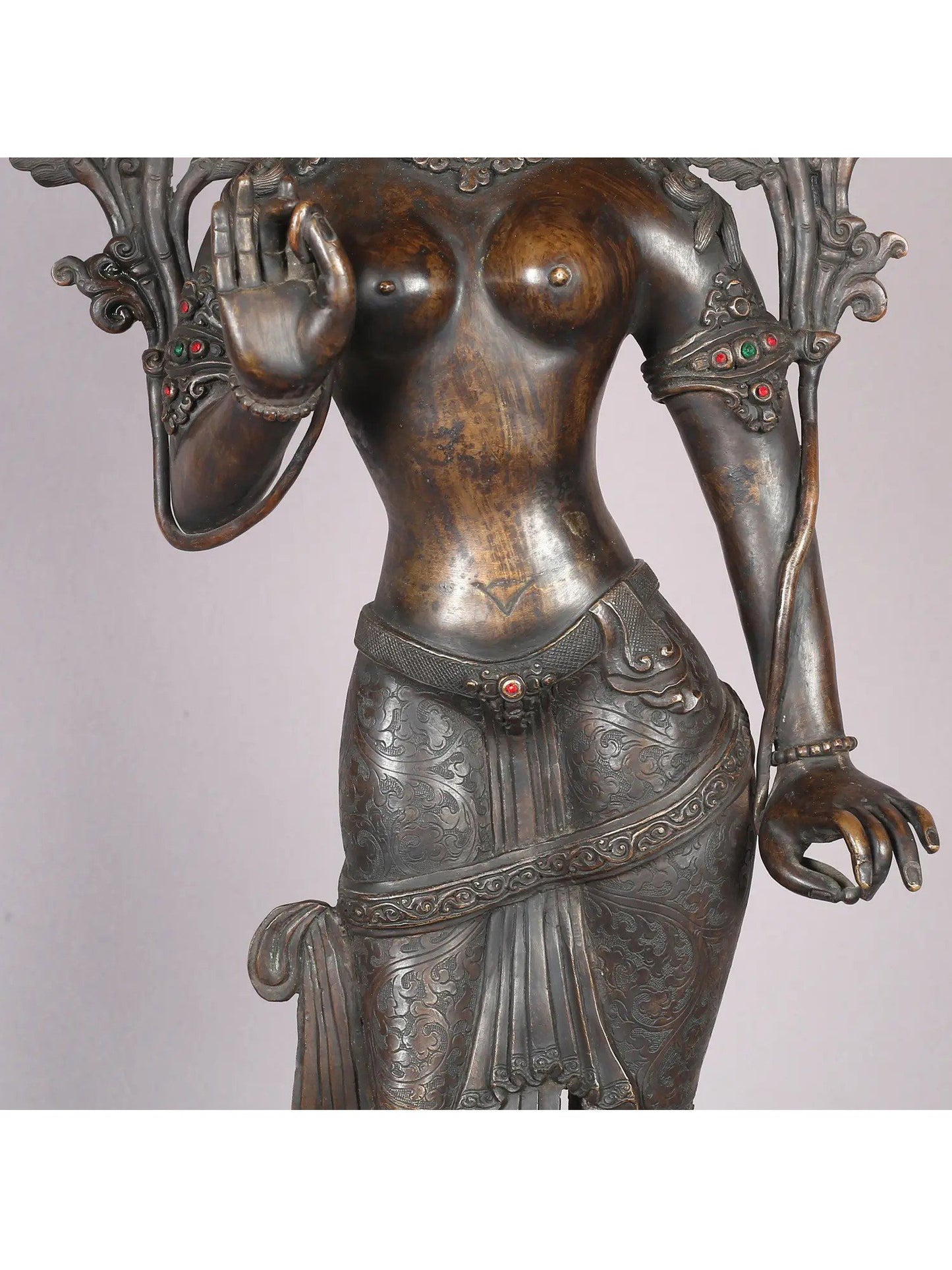 24" Standing Monotone Goddess Tara Copper Idol From Nepal | Handmade | Goddess Statue