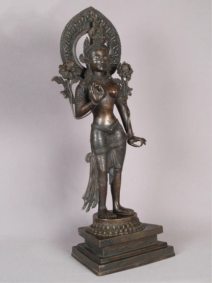 24" Standing Monotone Goddess Tara Copper Idol From Nepal | Handmade | Goddess Statue