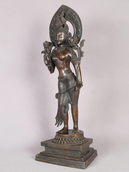 24" Standing Monotone Goddess Tara Copper Idol From Nepal | Handmade | Goddess Statue