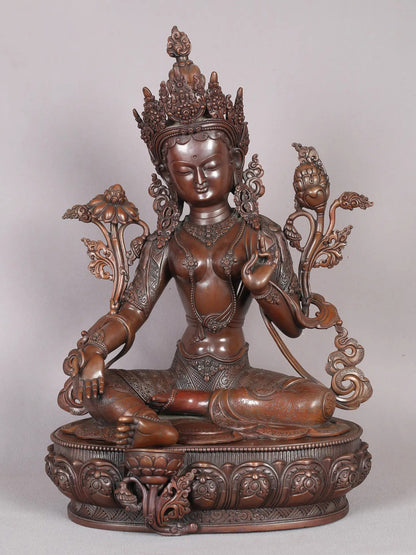 20" Goddess Green Tara Copper Statue From Nepal | Handmade Idol | Goddess Statue