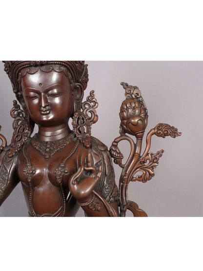 20" Goddess Green Tara Copper Statue From Nepal | Handmade Idol | Goddess Statue