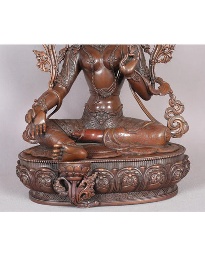 20" Goddess Green Tara Copper Statue From Nepal | Handmade Idol | Goddess Statue