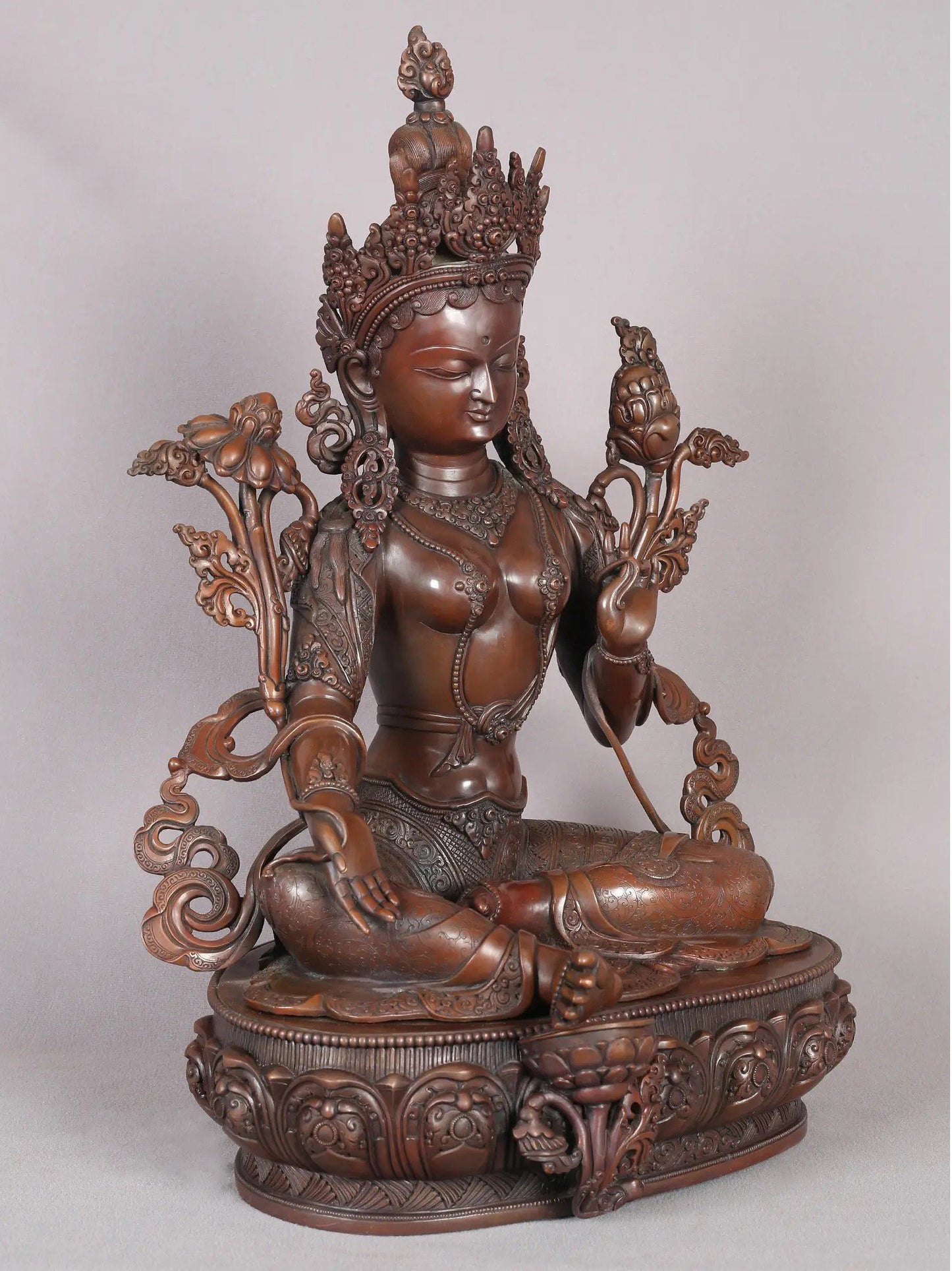 20" Goddess Green Tara Copper Statue From Nepal | Handmade Idol | Goddess Statue