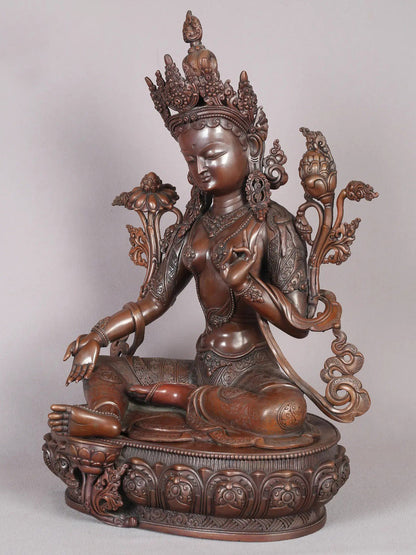 20" Goddess Green Tara Copper Statue From Nepal | Handmade Idol | Goddess Statue