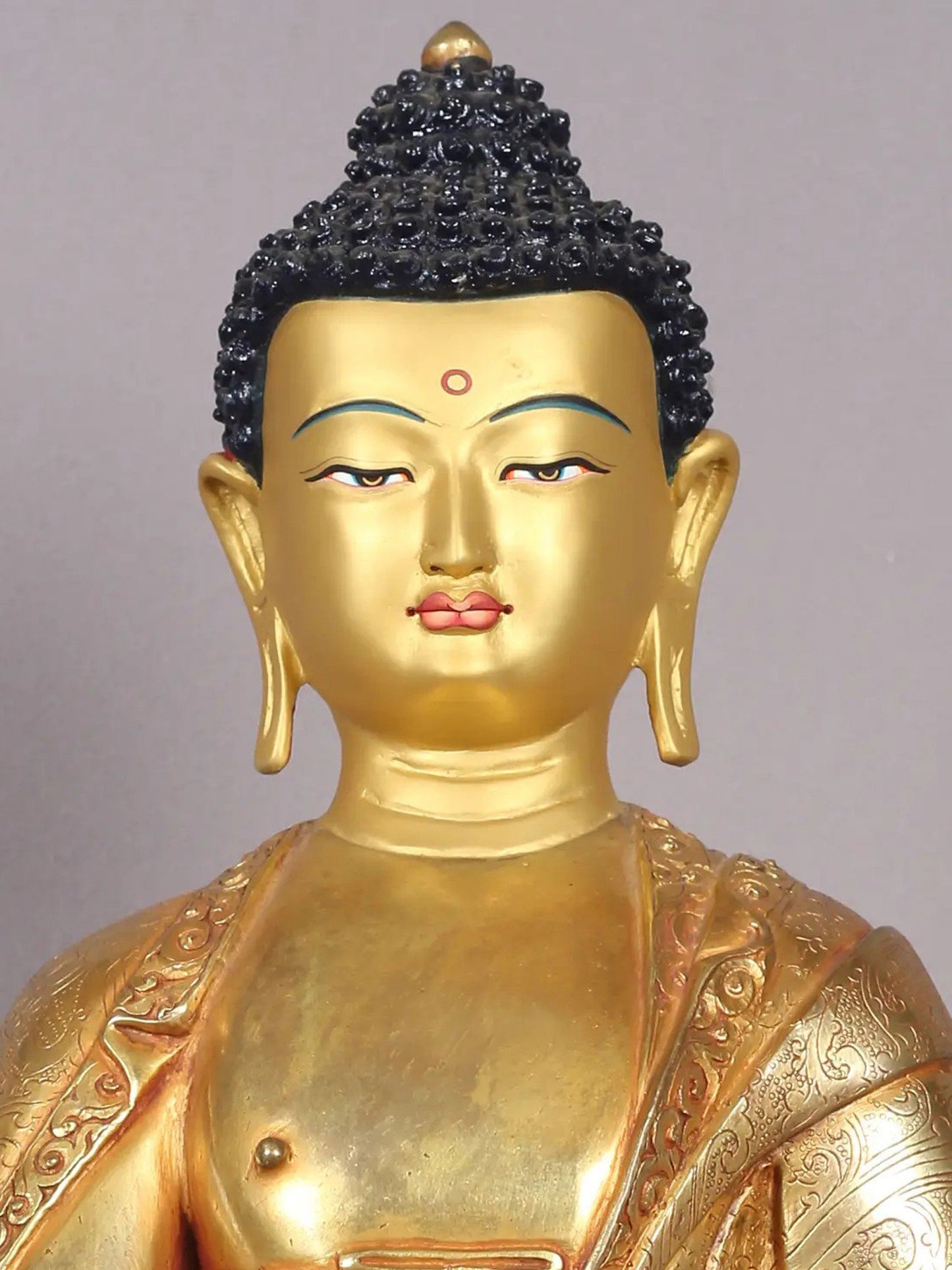 14" Shakyamuni Buddha Idol From Nepal |  Handmade Buddha Figurine |  Copper Statue With Gold Finish