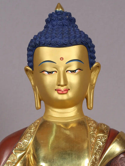 12" Amitabha Buddha Statue In Copper Idol With Gold Plated | Handmade Buddha Statue