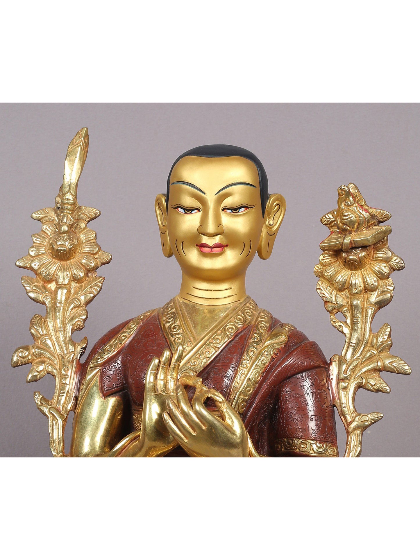 12" Tsongkhapa Statue In Copper With Gold Plated (Set of 3) From Nepal | Handmade Idol