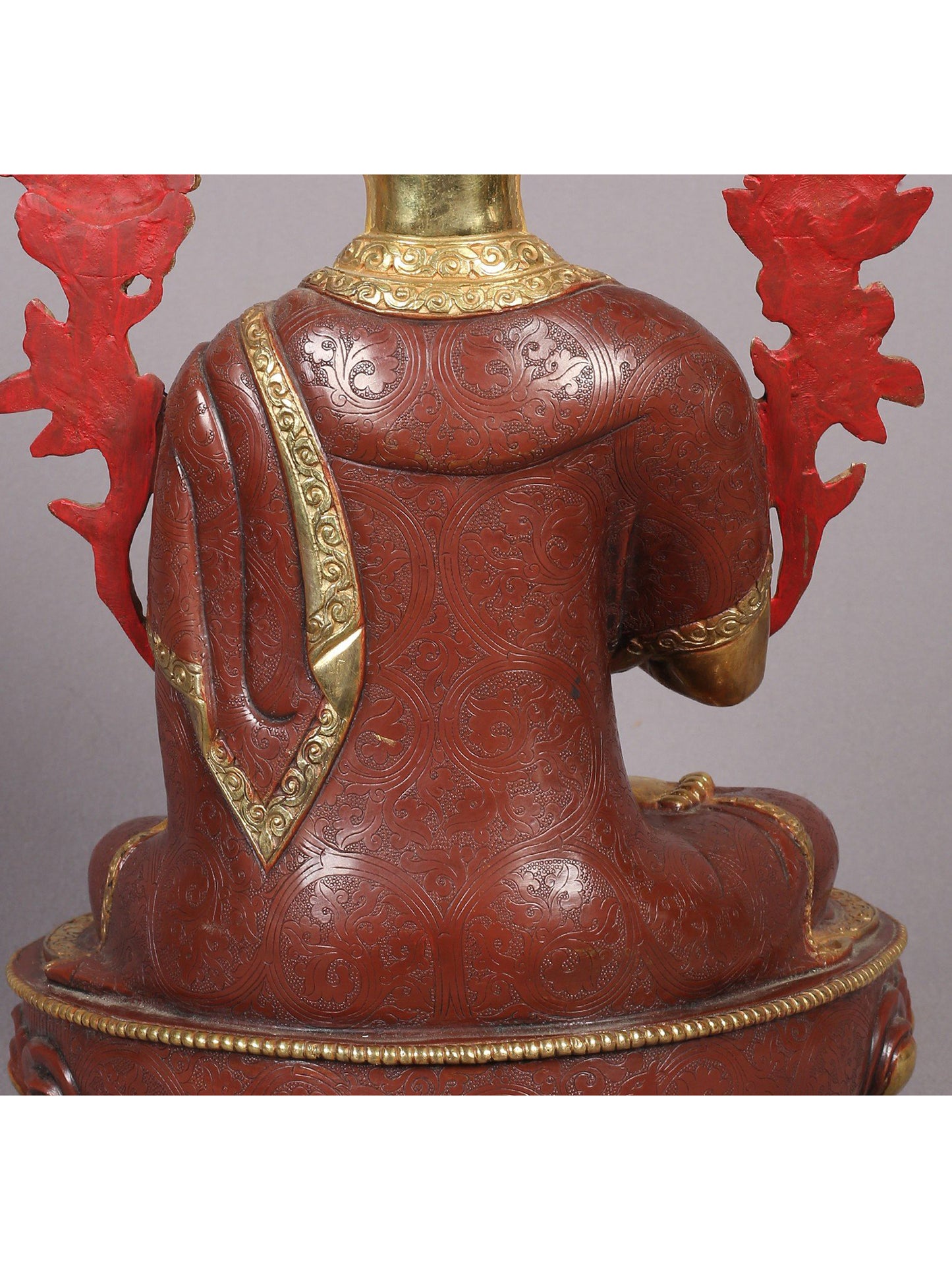 12" Tsongkhapa Statue In Copper With Gold Plated (Set of 3) From Nepal | Handmade Idol