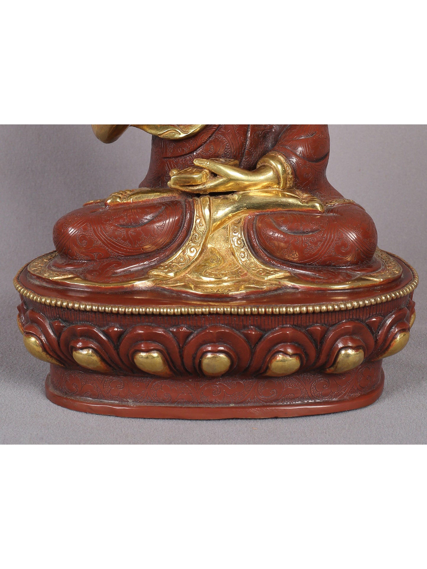 12" Tsongkhapa Statue In Copper With Gold Plated (Set of 3) From Nepal | Handmade Idol