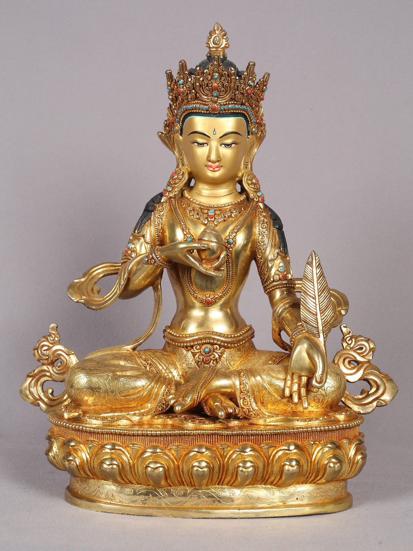 14" Kshitigarbha Bodhisattva Copper Statue With Gold Plated | Copper Figurine | Handmade