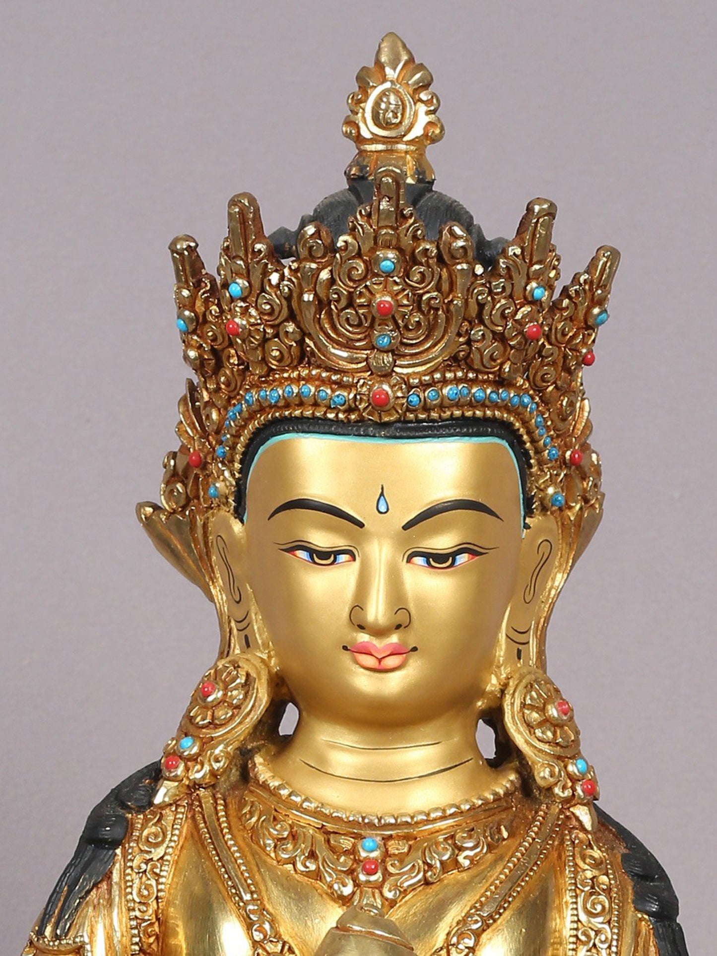 14" Kshitigarbha Bodhisattva Copper Statue With Gold Plated | Copper Figurine | Handmade