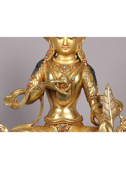 14" Kshitigarbha Bodhisattva Copper Statue With Gold Plated | Copper Figurine | Handmade