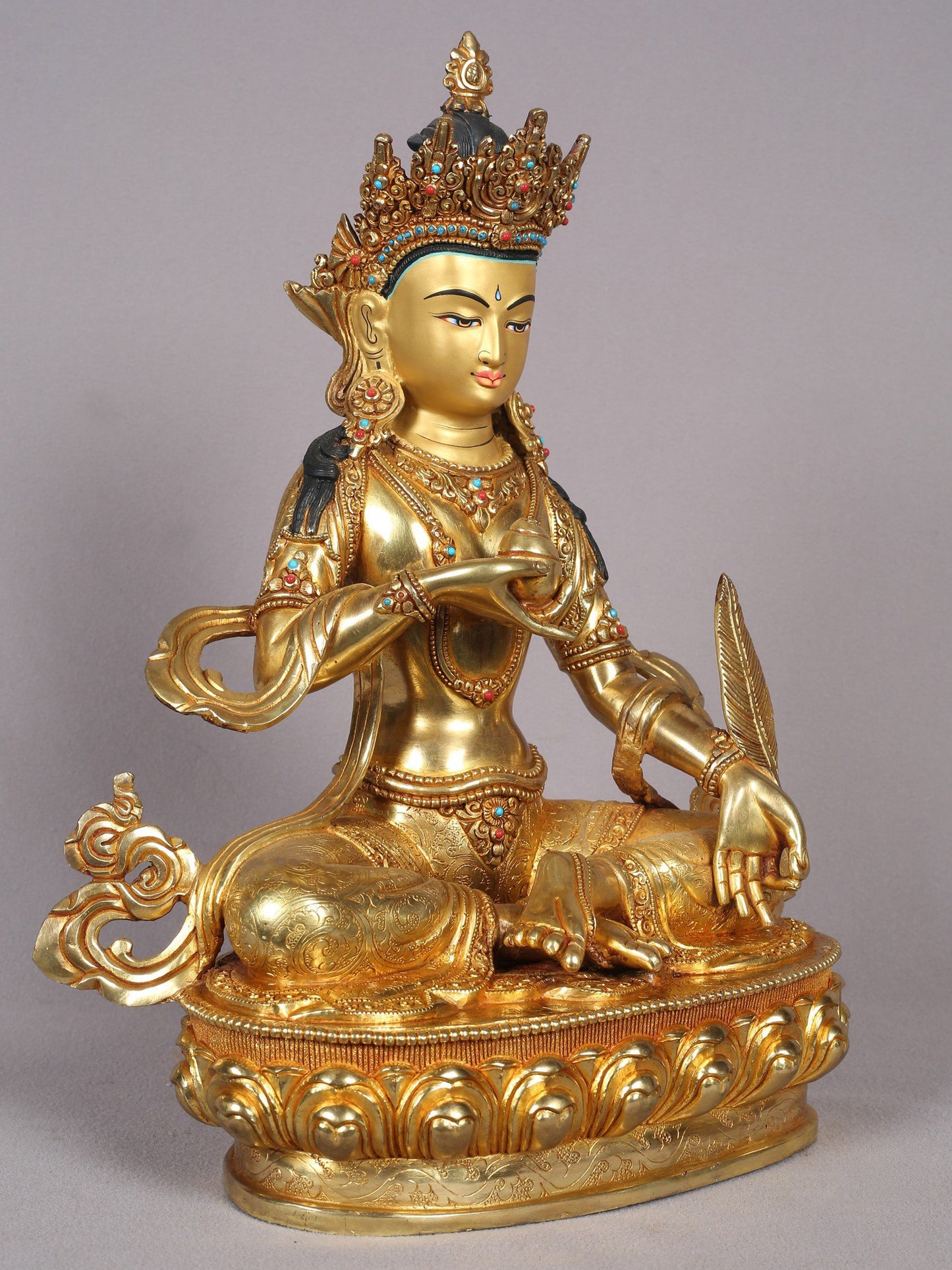 14" Kshitigarbha Bodhisattva Copper Statue With Gold Plated | Copper Figurine | Handmade