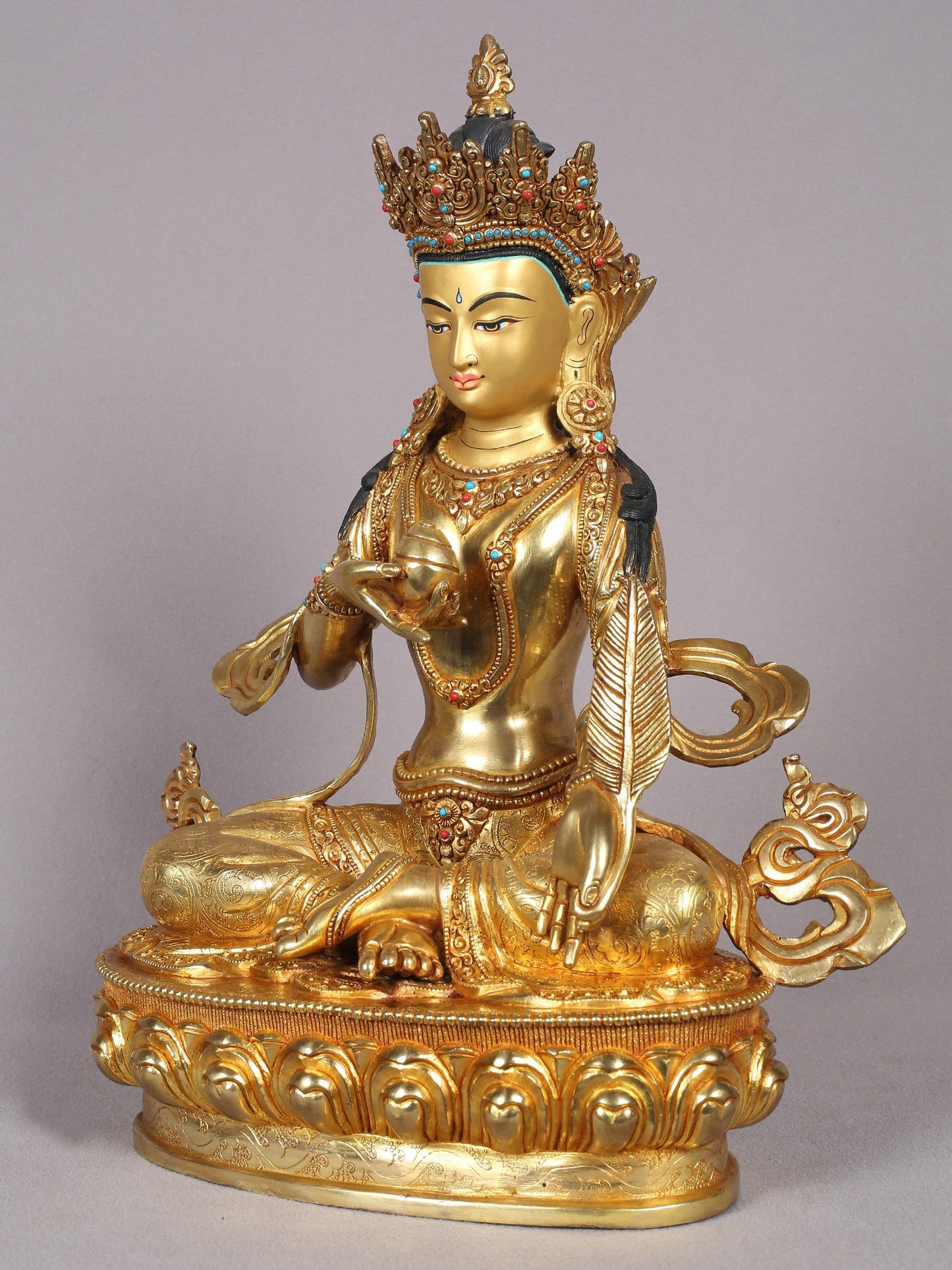 14" Kshitigarbha Bodhisattva Copper Statue With Gold Plated | Copper Figurine | Handmade