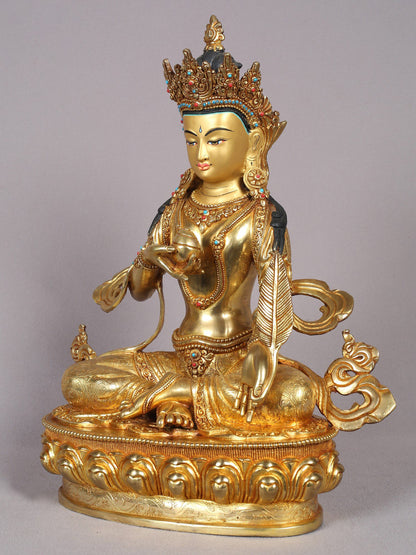 14" Kshitigarbha Bodhisattva Copper Statue With Gold Plated | Copper Figurine | Handmade