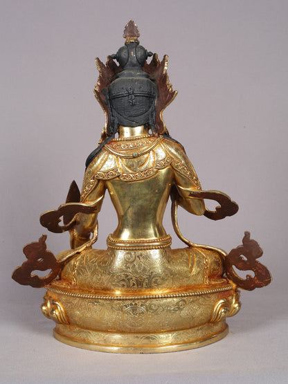 14" Kshitigarbha Bodhisattva Copper Statue With Gold Plated | Copper Figurine | Handmade