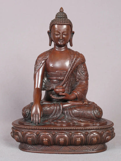 9" Shakyamuni Buddha Copper Statue From Nepal | Handmade Idol | Lord Buddha Statue