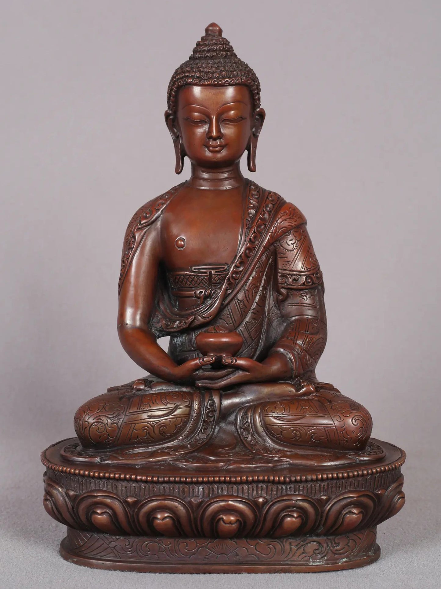 8" Amitabha Buddha Copper Statues From Nepal | Handmade Idol | Lord Buddha Statue