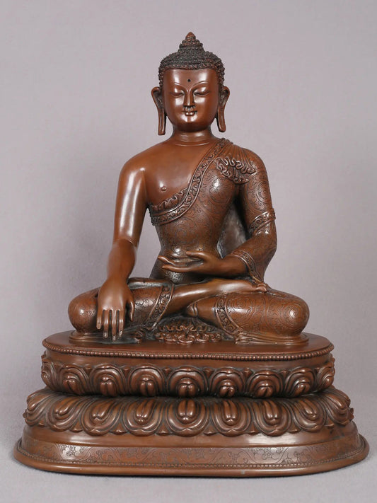 12" Shakyamuni Buddha Copper Statue From Nepal | Handmade | Lord Buddha Statue