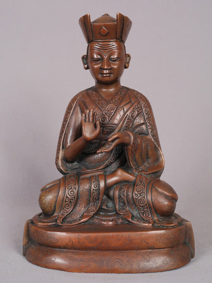 9" Copper Karmapa Statue From Nepal | Handmade Idol | Copper Figurine