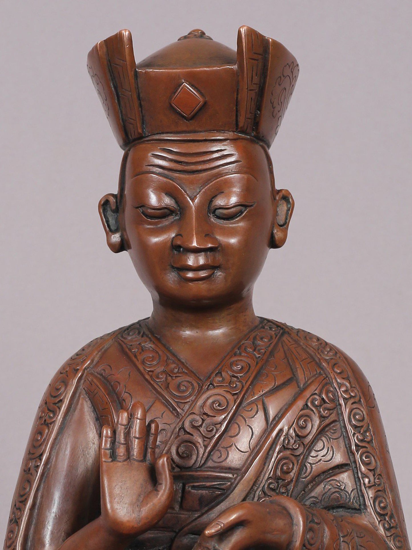 9" Copper Karmapa Statue From Nepal | Handmade Idol | Copper Figurine