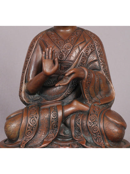 9" Copper Karmapa Statue From Nepal | Handmade Idol | Copper Figurine