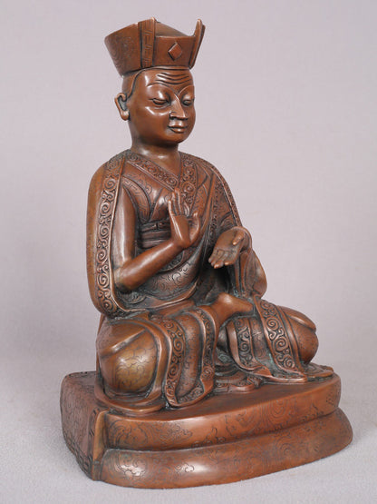 9" Copper Karmapa Statue From Nepal | Handmade Idol | Copper Figurine