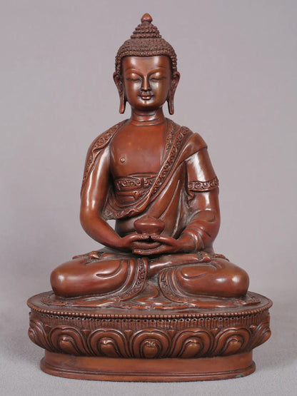 9" Amitabha Buddha Copper Statue From Nepal | Handmade Idol | Lord Buddha Statue