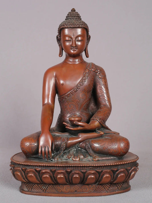 9" Shakyamuni Buddha Sculpture From Nepal | Handmade | Lord Buddha Copper Statue