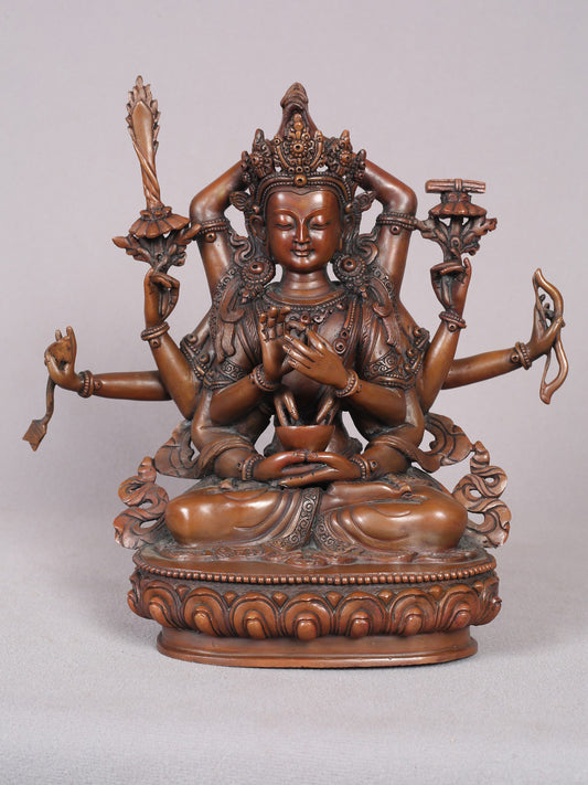 9" Manjushri Nama-Samgiti Copper Statue From Nepal | Handmade | Copper Figurine