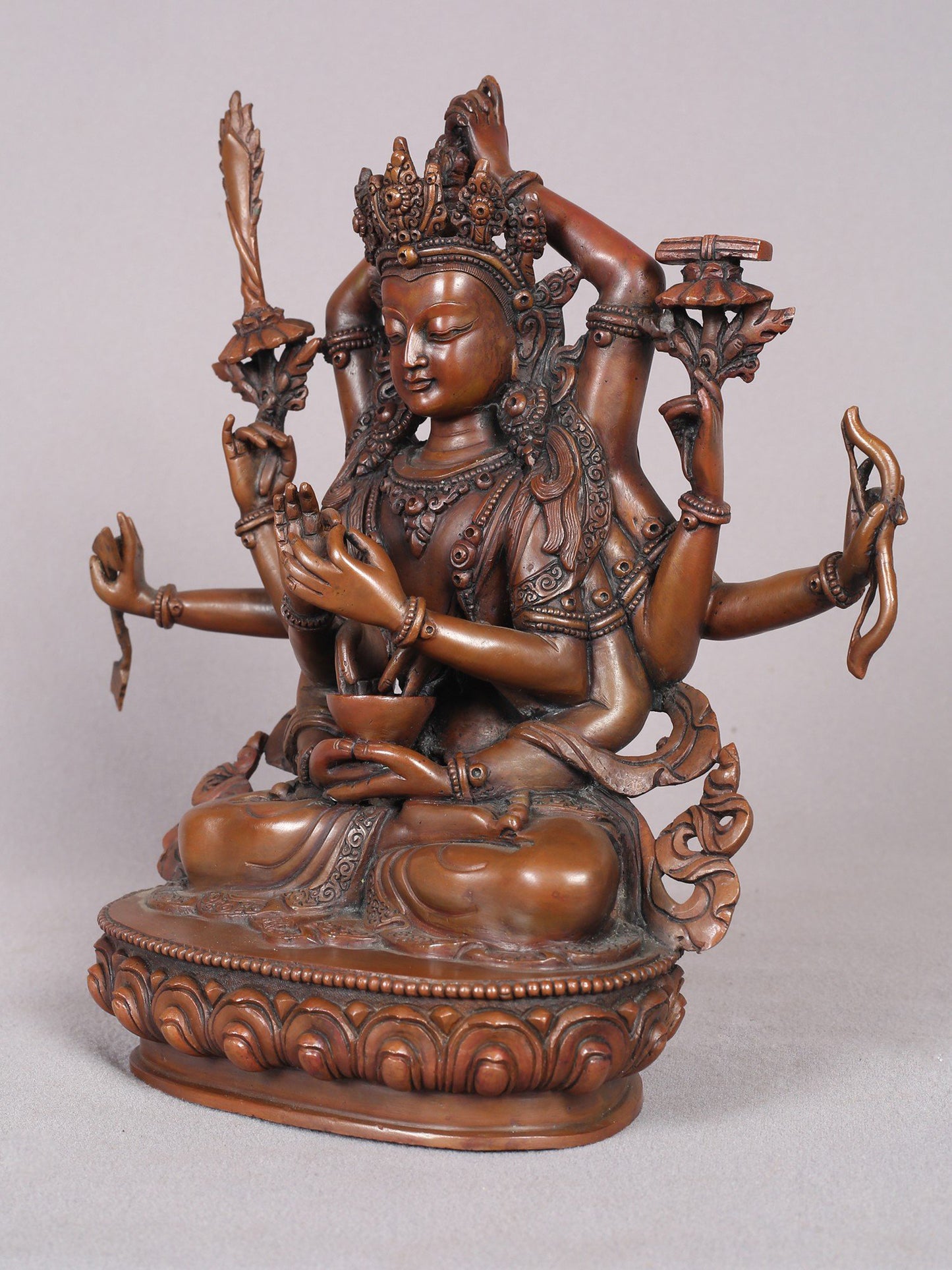 9" Manjushri Nama-Samgiti Copper Statue From Nepal | Handmade | Copper Figurine