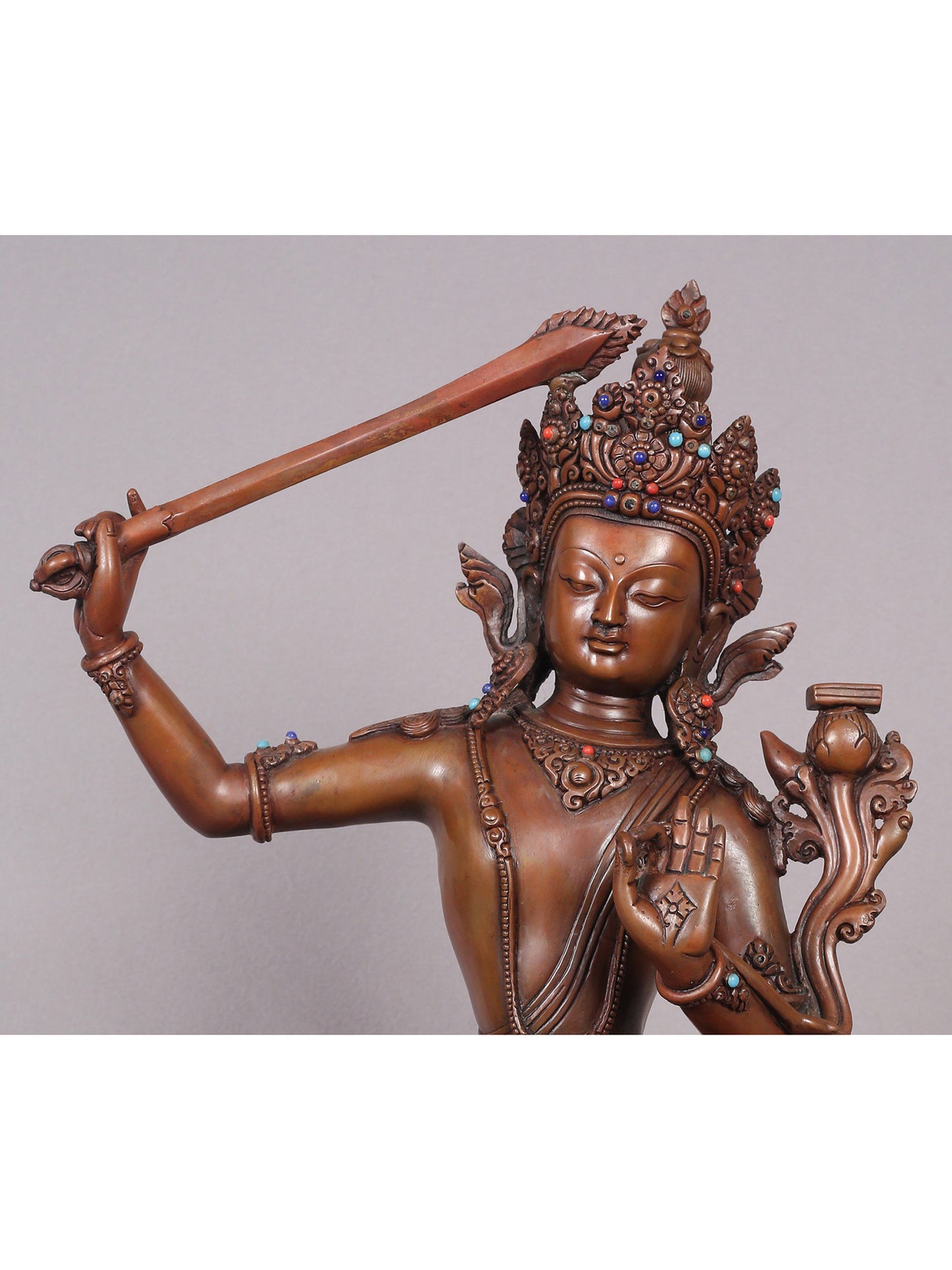 13" Manjushri Copper Statue From Nepal | Handmade Idol | Copper Figurine