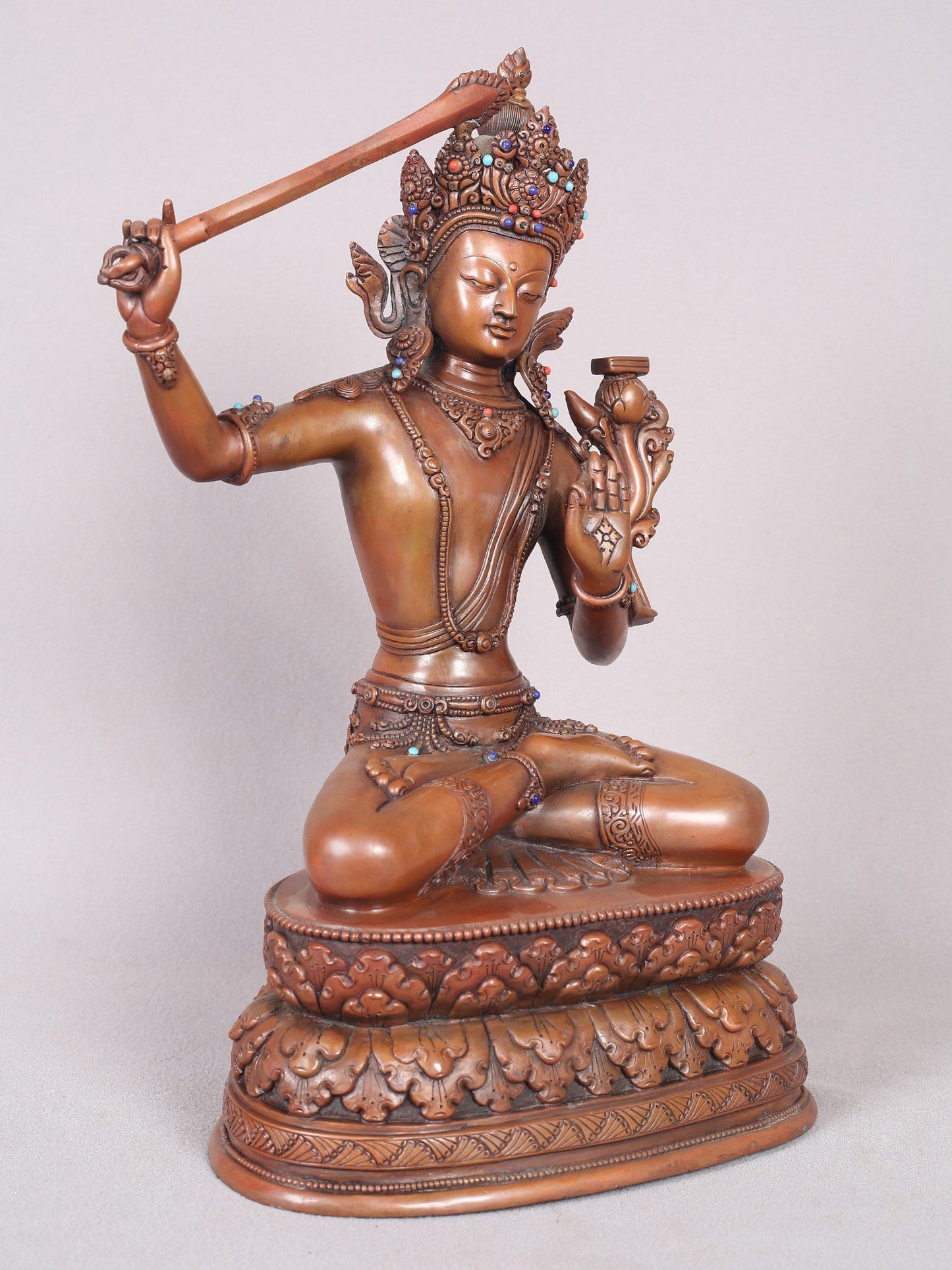 13" Manjushri Copper Statue From Nepal | Handmade Idol | Copper Figurine