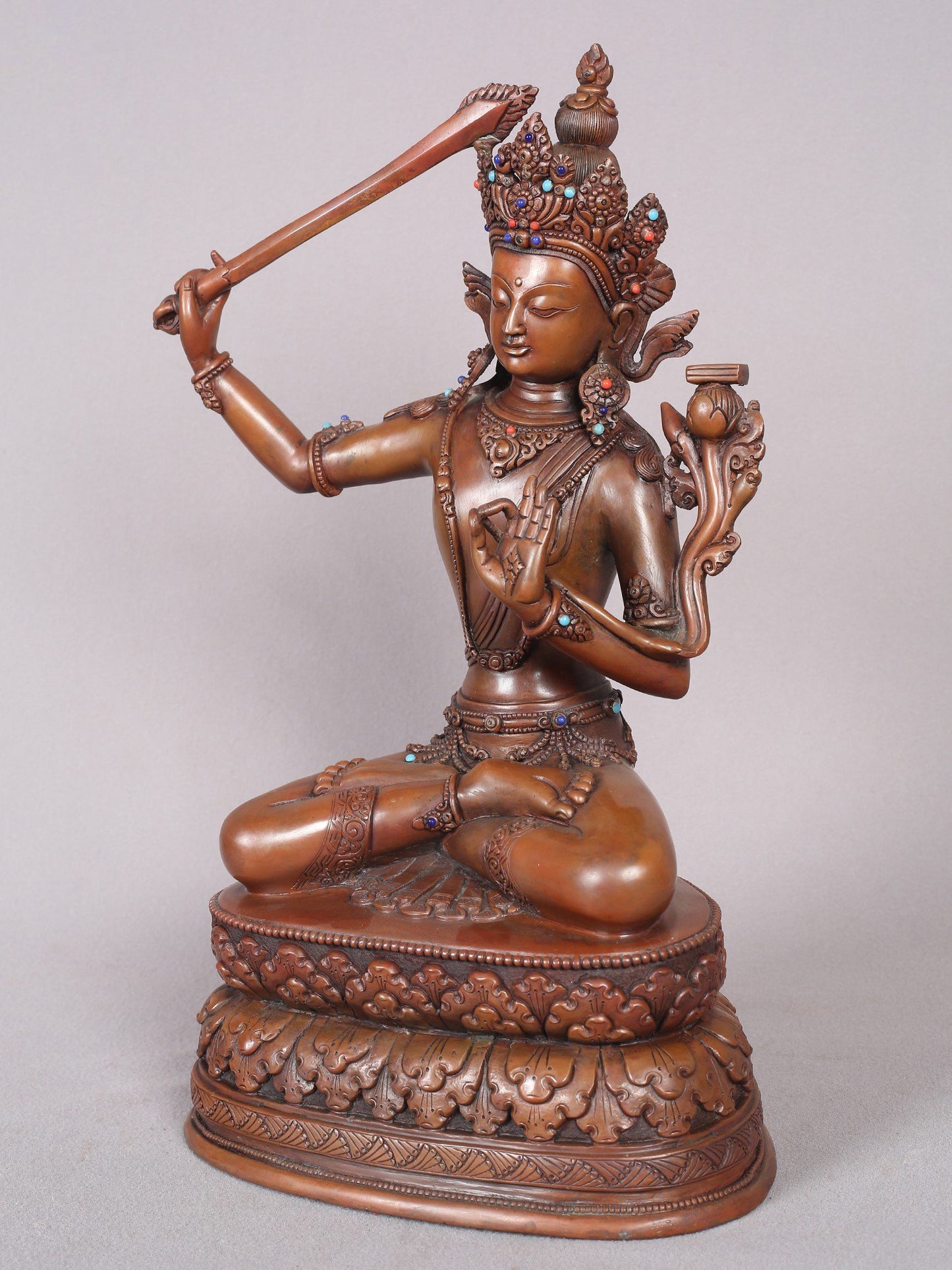 13" Manjushri Copper Statue From Nepal | Handmade Idol | Copper Figurine