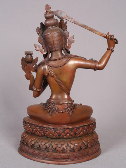 13" Manjushri Copper Statue From Nepal | Handmade Idol | Copper Figurine