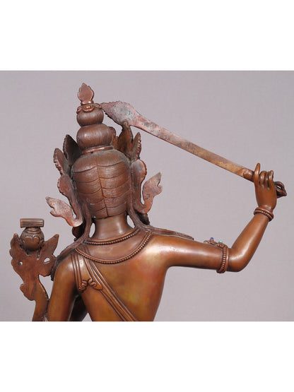 13" Manjushri Copper Statue From Nepal | Handmade Idol | Copper Figurine