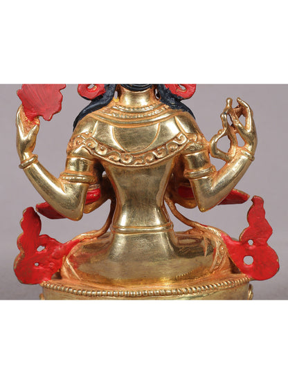 6" Buddhist Deity Chenrezig (Four Armed Avalokiteshvara) Copper Statue | Handmade Buddhist Deity Idol