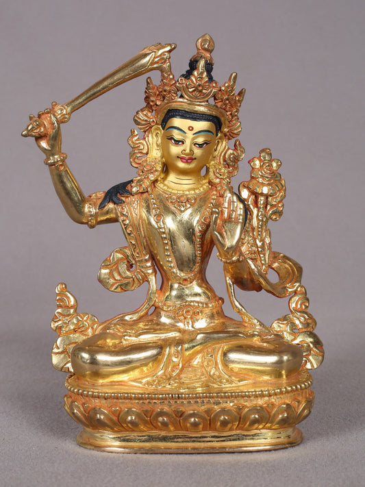 6" Manjushri Copper Statue From Nepal - Buddha Of Infinite Wisdom | Handmade Statue