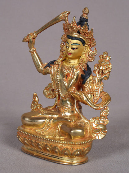 6" Manjushri Copper Statue From Nepal - Buddha Of Infinite Wisdom | Handmade Statue